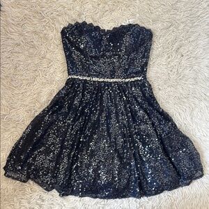 Sequin Navy Mini Strapless Dress with Beaded Waist City Triangles Size 5